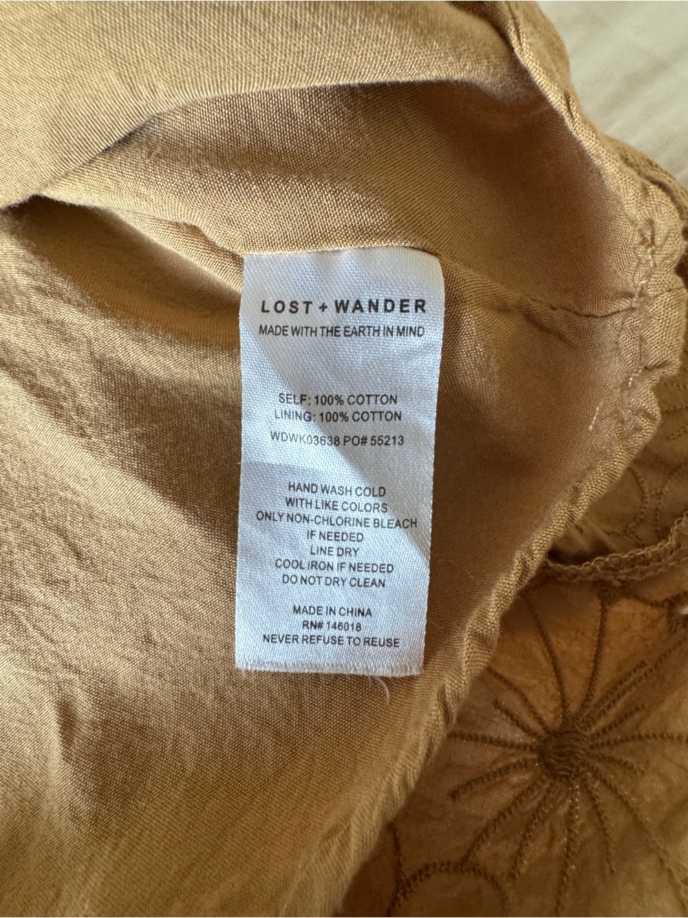 Lost + Wander Desert Flower Mini Dress Tan Eyelet Cotton Size S Ruffle - Picture 12 of 12